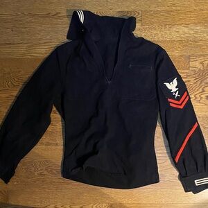 Navy Blue Dress Shirt with Red Accents